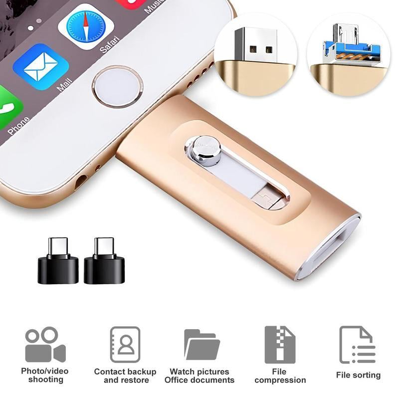 4 in 1 Flash Drive,High Speed USB 3.0 Memory Storage,Otg Flash Pen Drive with Free Type-C Adapter for Iphones/Android/Pc and More Devices,64/128/256Gb Photo Stick USB Memory Stick Storage for Photos and Videos Backup