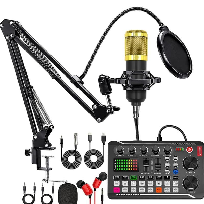Safring Podcast Equipment Bundle with BM800 Mic DJ Mixer Effects & Voice Changer, Live Sound Card Audio Mixer, Condenser Usb Microphone Recording Studio Package for Live Streaming/Gaming/Podcast/Recording/Vocal/Game Voice/Youtube Desk Clamp