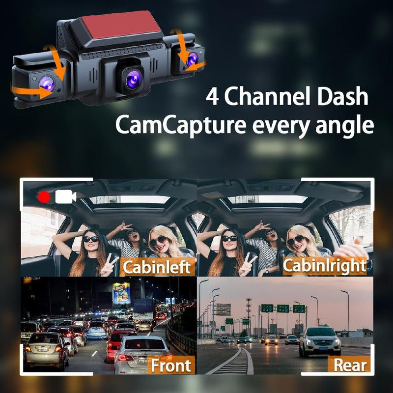 【Paslda】4-Channel Dash Cam with Enhanced Night Vision Stable Wifi High-Durability Shell 3" IPS Screen 1080P Car DVR 32GB Sd Card GPS Parking Mode Loop Recording