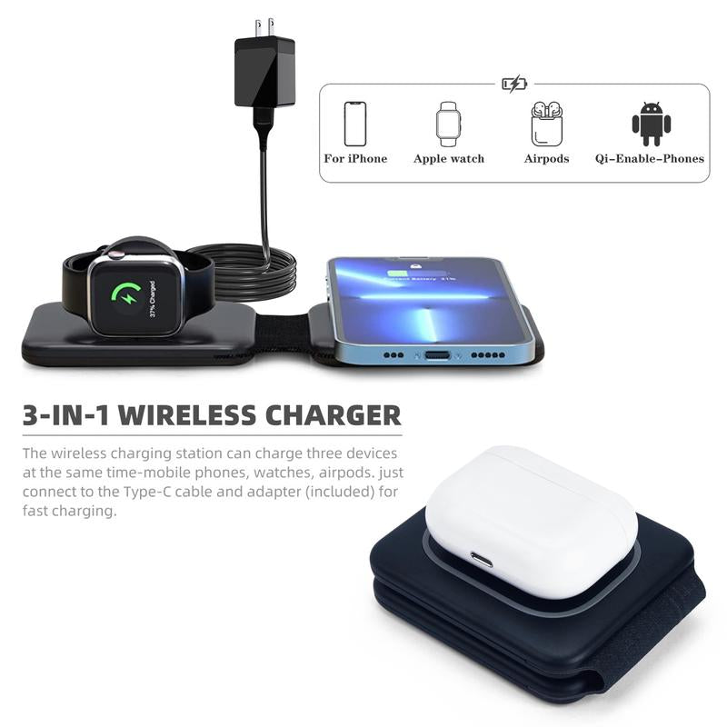 GEEKYFUNTECH Foldable Fast Wireless Charging Station (Black) – Travel-Size Compact Charger Wireless Charger Wireless Charging