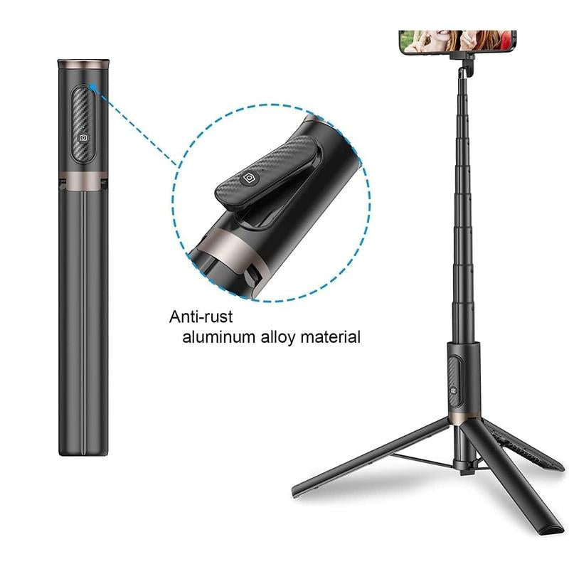 60" Cell Phone Selfie Stick Tripod,Smartphone Tripod Stand with Integrated Remote,Portable,Lightweight,Tall Extendable Phone Tripod for Phone