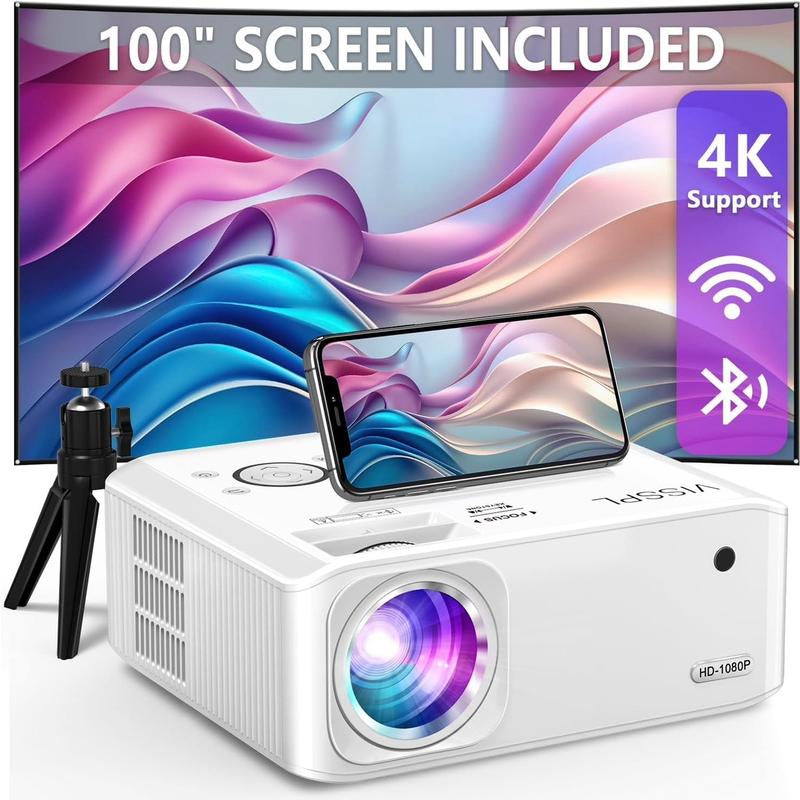 Mini Projector, Full HD 1080P Video Projector, Portable Outdoor Projector with Tripod, Kids Gift, Home Theater Movie Phone Projector Compatible with Android/Ios/Windows/Tv Stick/Hdmi/Usb Device Audio