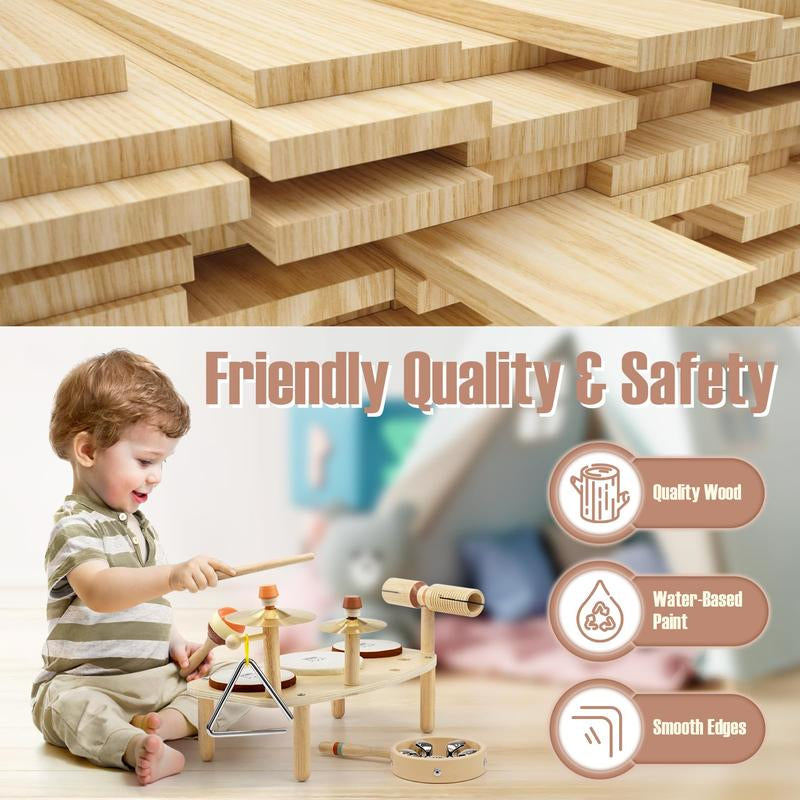 Joyreal Drum Set Toys for Kids, Wooden Musical Instruments Toys Set for Kids, Montessori Toys for Toddler, 1St Christmas Birthday Presents