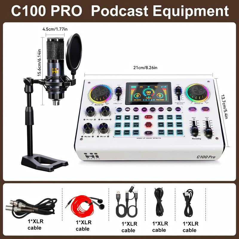 Hicall C100PRO Live Sound Card Professional Sound Quality: Dual DSP, Custom Effects and Noise Reduction - Suitable for Live Streaming, Podcast, Singing, Vocal, Home Entertainment, Party, PS5, Smartphone