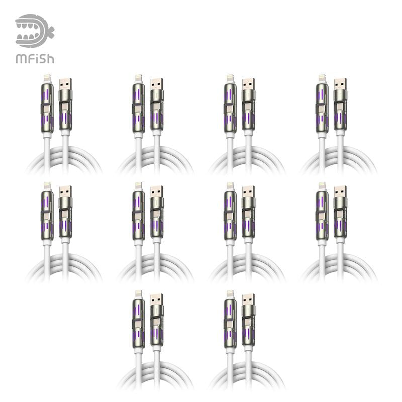 Mfish Armored Dragon I 4-In-1 Multi 240W Fast Charging Cable with USB a Type C Lightning for Iphone17&Samsung Laptops Charger