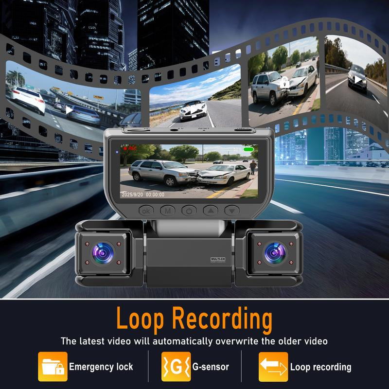 BCUOZ 360 Degree View 4 Channel Dash Cam Front and Rear inside Left Right, Dash Camera for Cars, Built-In GPS Wifi Night Vision, 24/7 Recording Parking Mode Monitor, Free 64G Card