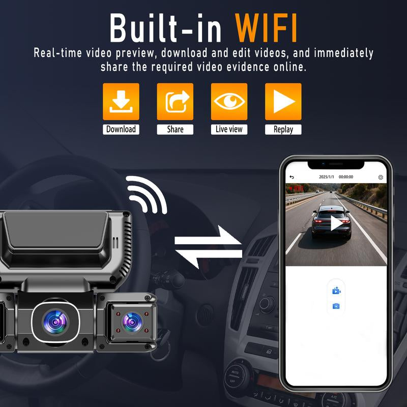 BCUOZ 360 Degree View 4 Channel Dash Cam Front and Rear inside Left Right, Dash Camera for Cars, Built-In GPS Wifi Night Vision, 24/7 Recording Parking Mode Monitor, Free 64G Card