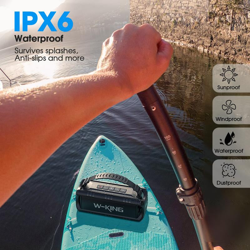 W-KING 60W Peak D8 Mini Portable Bluetooth Speaker, IPX6 Waterproof, 30W Wireless, 24-Hour Playtime, Powerful Bass, NFC, TF Card, USB Playback, Built-In Mic, AUX-IN, for Home, Outdoor