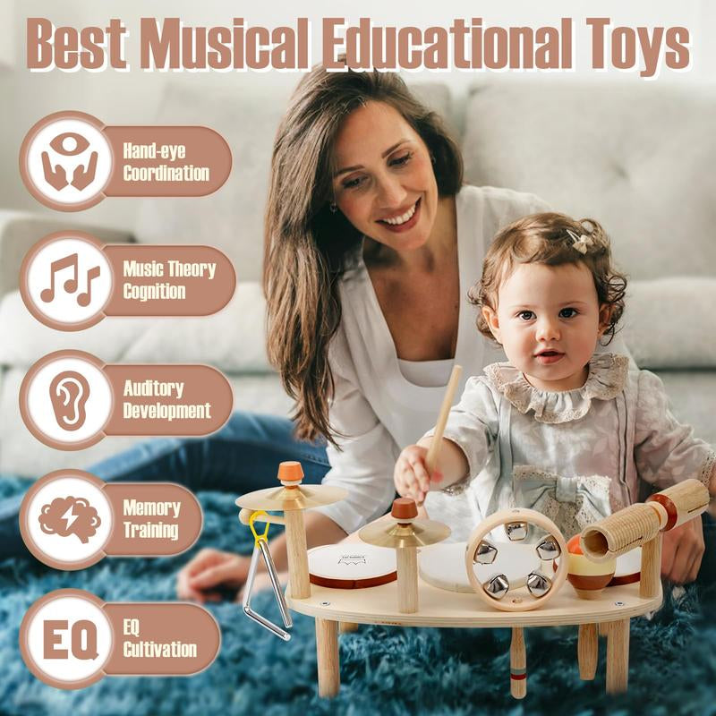 Joyreal Drum Set Toys for Kids, Wooden Musical Instruments Toys Set for Kids, Montessori Toys for Toddler, 1St Christmas Birthday Presents