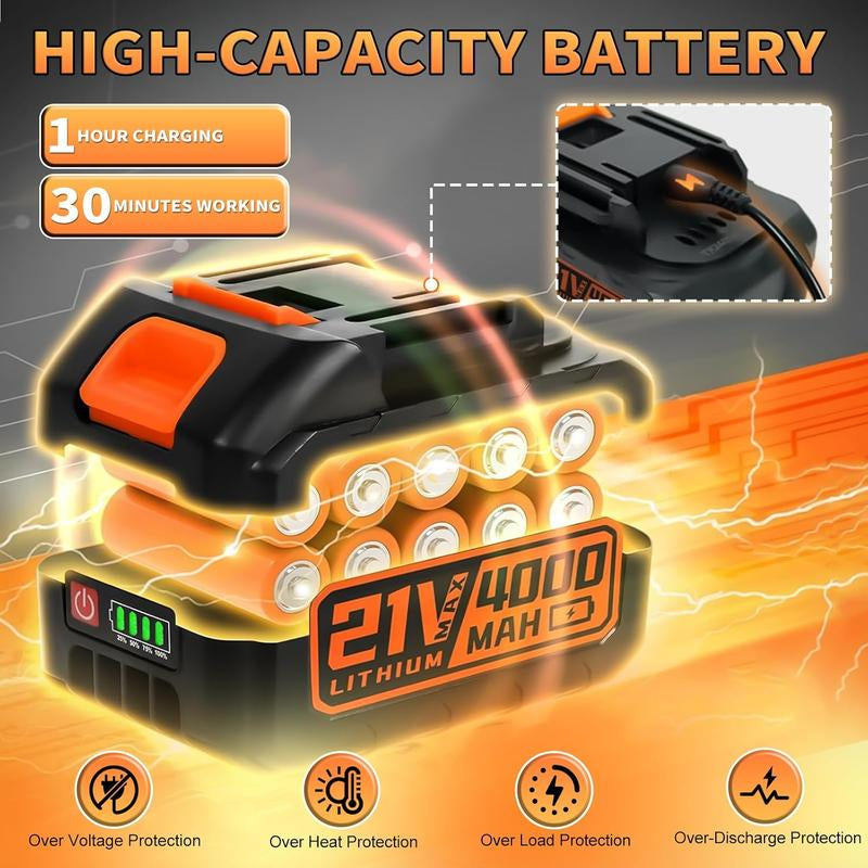 Leaf Blower Cordless with 21V 4.0Ah Battery & Charger, Lightweight Electric Cordless Leaf Blower with 2 Blowing Nozzles, Leaf Blower for Lawn Care Patio Porch Blowing Leaves Snow