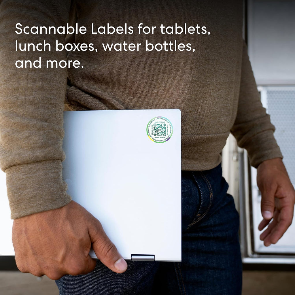 Mate + Lost and Found Labels - Bluetooth Tracker for Keys, Bags and More; QR Scannable Labels for Laptops, Water Bottles, Kids Toys, Headphones and More. Ios and Android Compatible.