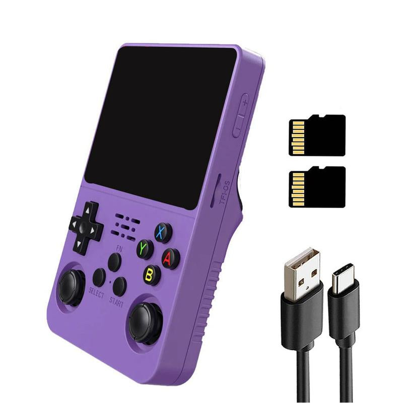 R36S Retro Video Handheld Game Console with Linux System 3.5 in IPS Screen 3000Mah Battery 32G+64G TF Card Pre-Installed Games Protection Black