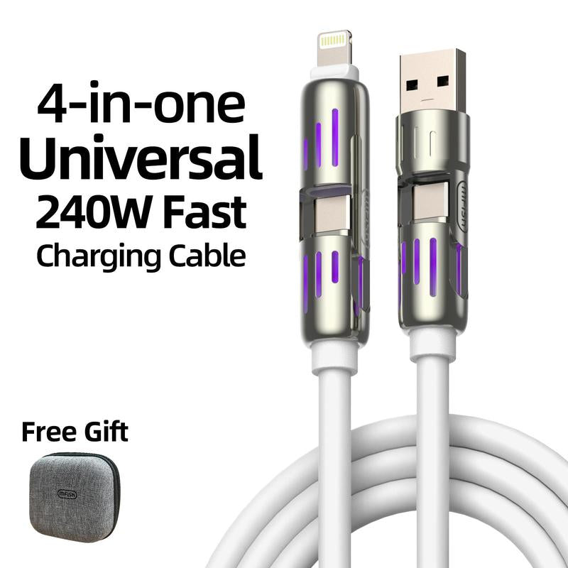 Mfish Armored Dragon I 4-In-1 Multi 240W Fast Charging Cable with USB a Type C Lightning for Iphone17&Samsung Laptops Charger